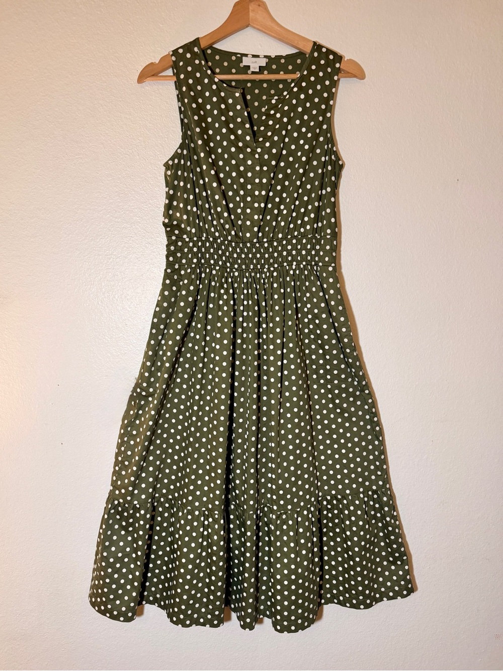 J JILL Olive Green Polka Dot Sleeveless Dress